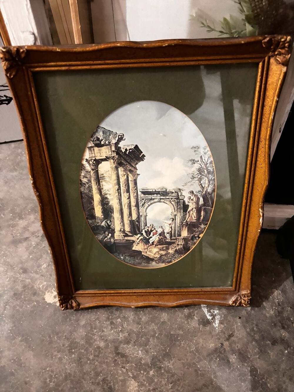 Vintage Italian Architectural Print Roman Ruins Gold Gilt Ornate Frame